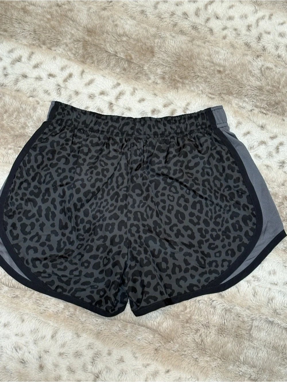 Nike Women's Black & Charcoal Leopard Print Athletic Shorts, Size XS